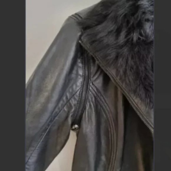 Ted Baker Tirely Furrly Detachable Sleeve Black Leather Jacket vest size 1 nwot - Picture 15 of 15